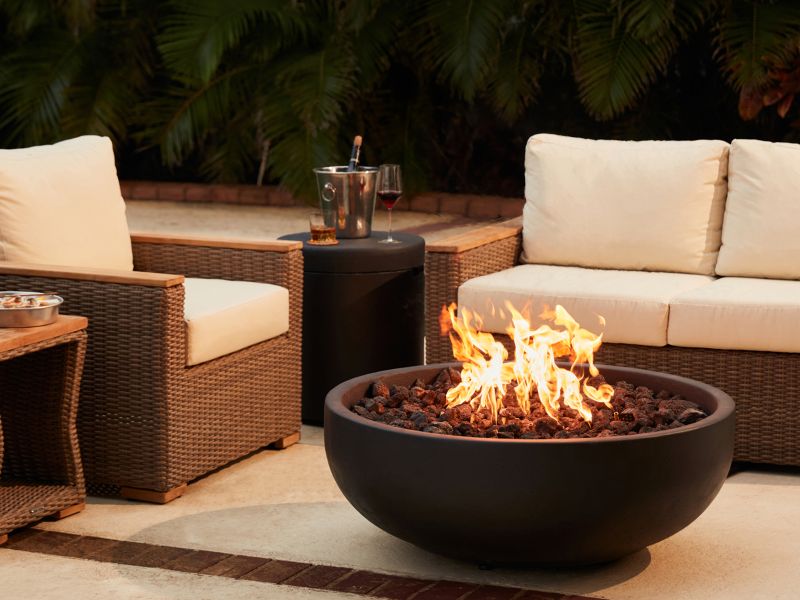 Blaze 38-Inch Round Concrete Gas Fire Bowl in Phantom