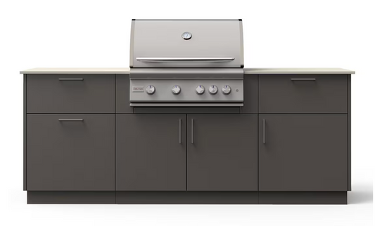 Blaze Sunrise 8-Ft Outdoor Kitchen Island w/ 32-Inch Marine Grade Premium LTE+ Gas Grill in Gunmetal w/ Aeris Countertop