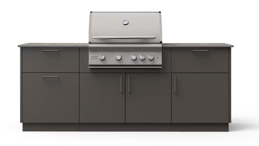Blaze Sunrise 8-Ft Outdoor Kitchen Island w/ 32-Inch Marine Grade Premium LTE+ Gas Grill in Gunmetal w/ Keon Countertop